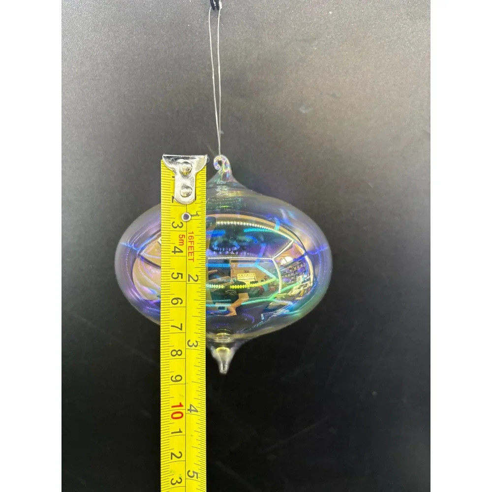 Iridescent Hand Blown Glass Onion Ornament Clear Rainbow Aurora Borealis 4 Inch